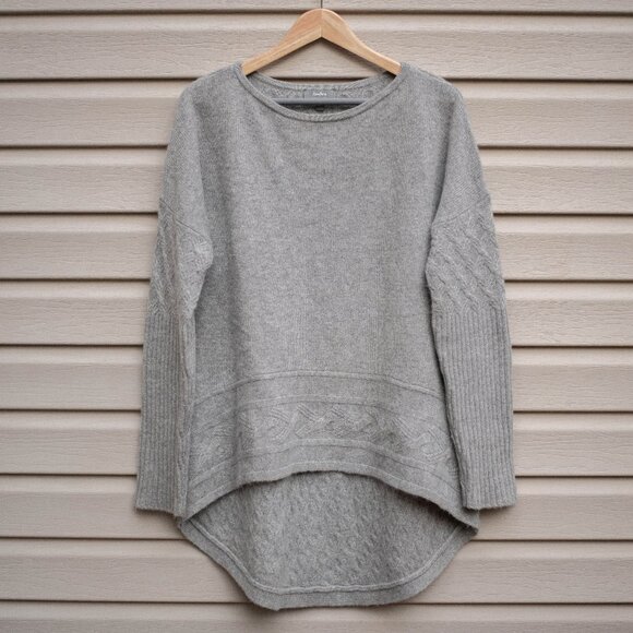 Neiman Marcus Cashmere Sweater L Gray Oversized Cable Knit High-Low Hem - Picture 1 of 9